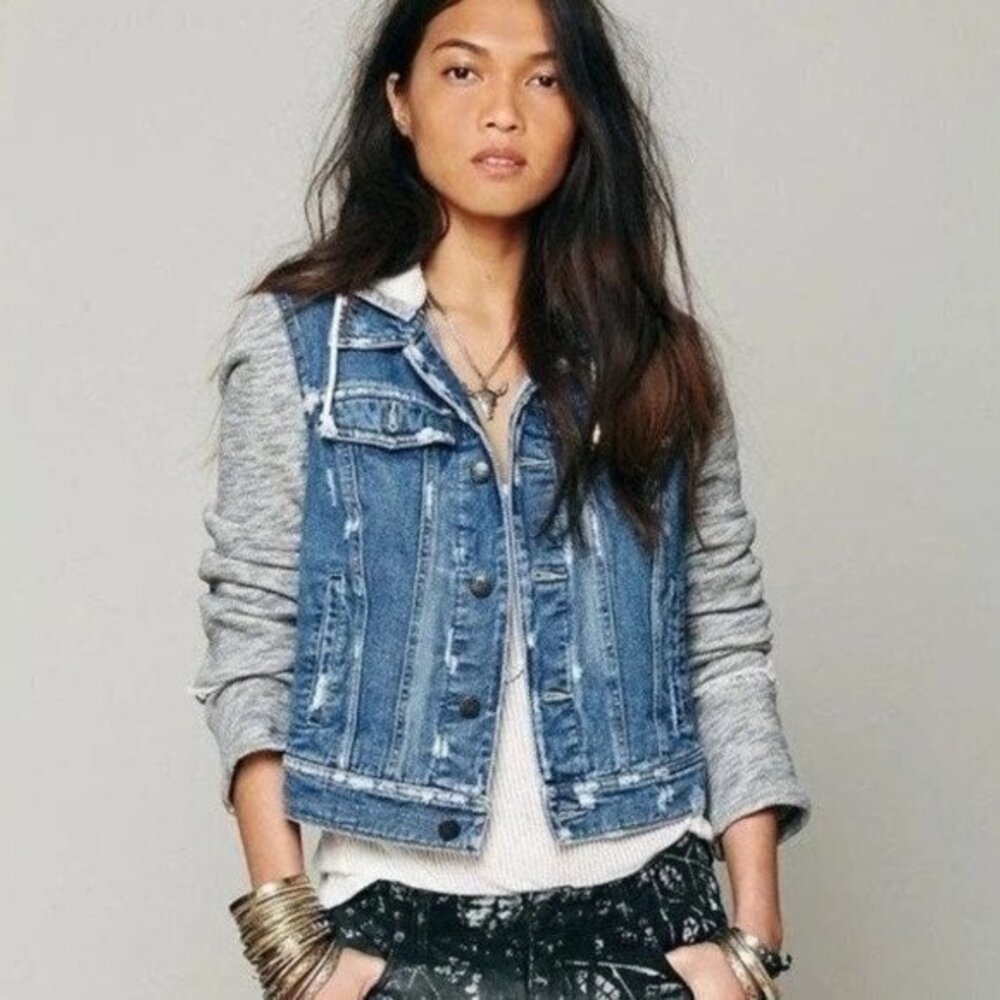 Free People Distressed Denim Jacket